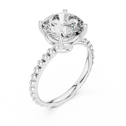 Round Lab Grown Diamond Solitaire Ring | Beaded Bubble Eternity Band | Solid Gold