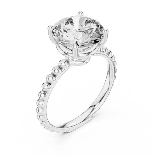 Round Lab Grown Diamond Solitaire Ring | Beaded Bubble Eternity Band | Solid Gold