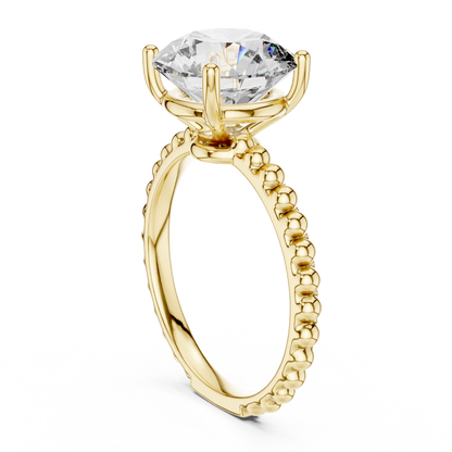 Round Lab Grown Diamond Solitaire Ring | Beaded Bubble Eternity Band | Solid Gold