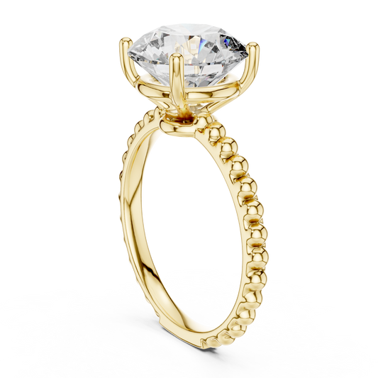 Round Lab Grown Diamond Solitaire Ring | Beaded Bubble Eternity Band | Solid Gold