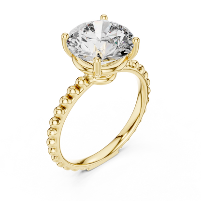 Round Lab Grown Diamond Solitaire Ring | Beaded Bubble Eternity Band | Solid Gold