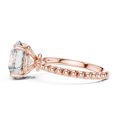 Round Lab Grown Diamond Solitaire Ring | Beaded Bubble Eternity Band | Solid Gold