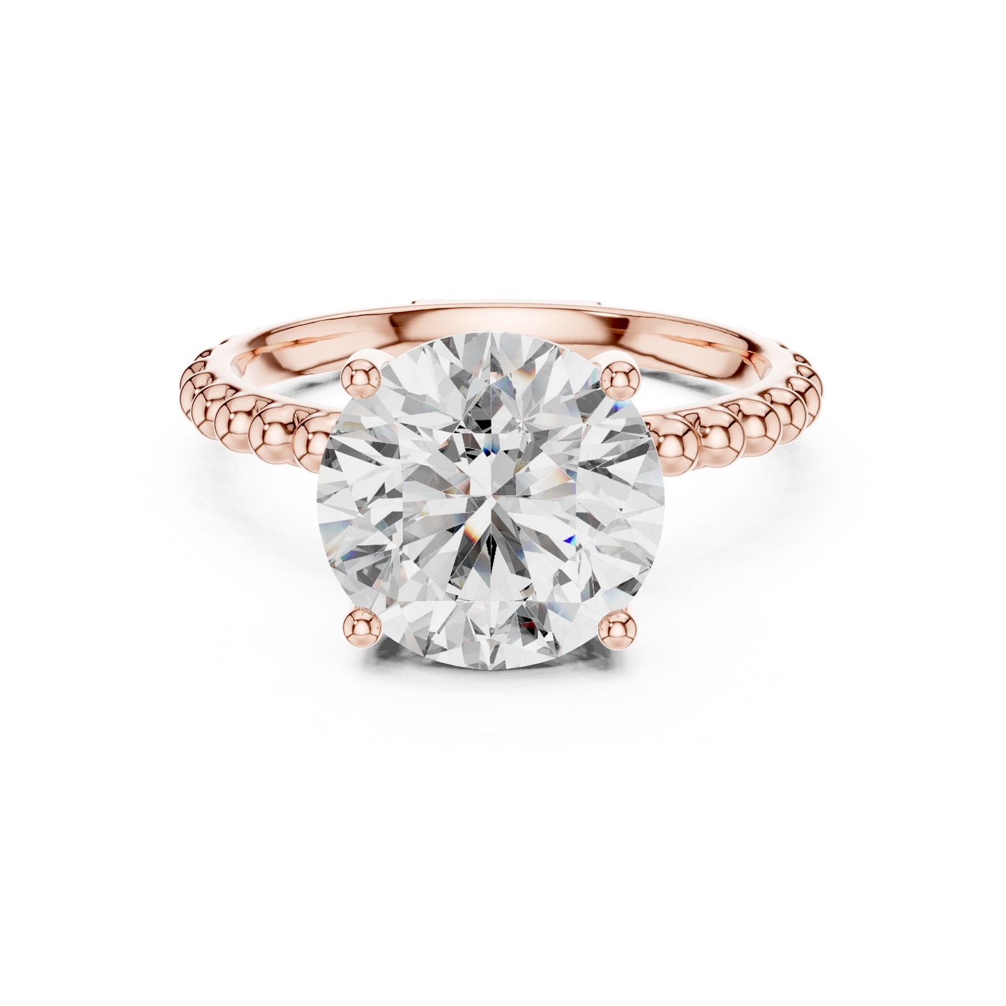Round Lab Grown Diamond Solitaire Ring | Beaded Bubble Eternity Band | Solid Gold