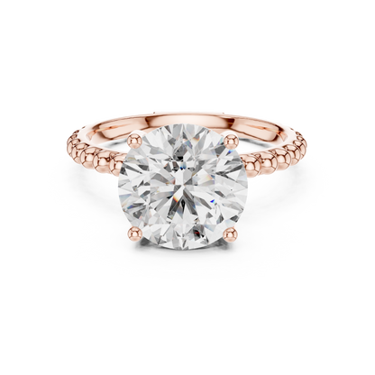 Round Lab Grown Diamond Solitaire Ring | Beaded Bubble Eternity Band | Solid Gold