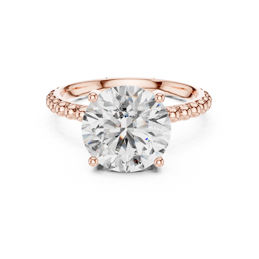 Round Lab Grown Diamond Solitaire Ring | Beaded Bubble Eternity Band | Solid Gold