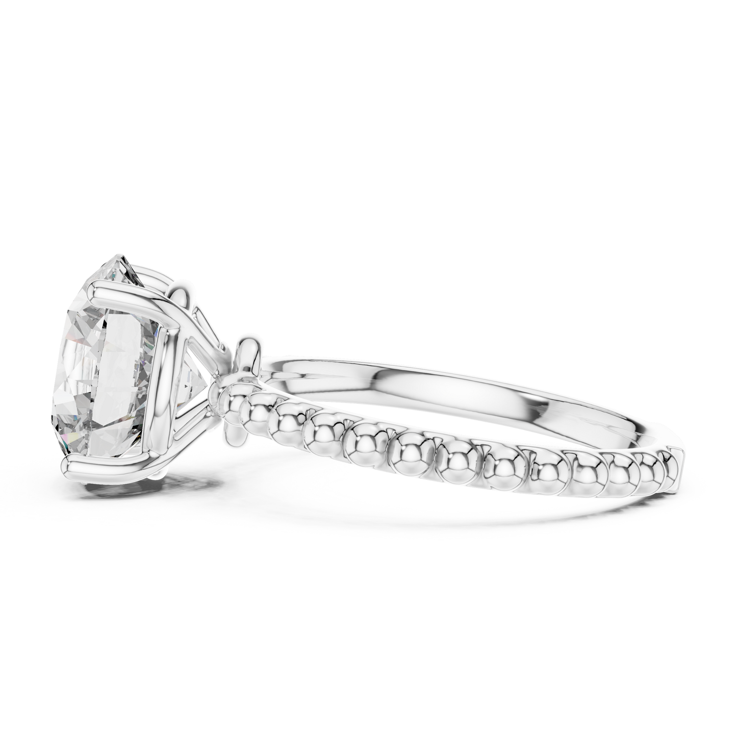 Round Lab Grown Diamond Solitaire Ring | Beaded Bubble Eternity Band | Solid Gold