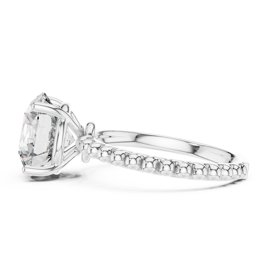 Round Lab Grown Diamond Solitaire Ring | Beaded Bubble Eternity Band | Solid Gold