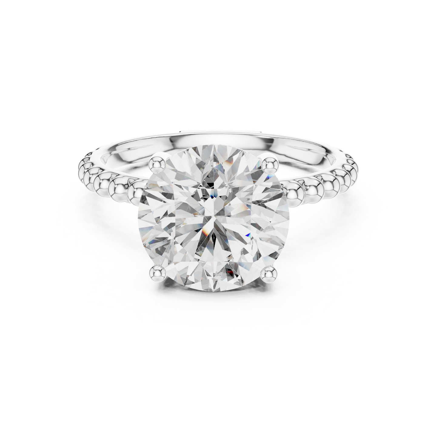 Round Lab Grown Diamond Solitaire Ring | Beaded Bubble Eternity Band | Solid Gold