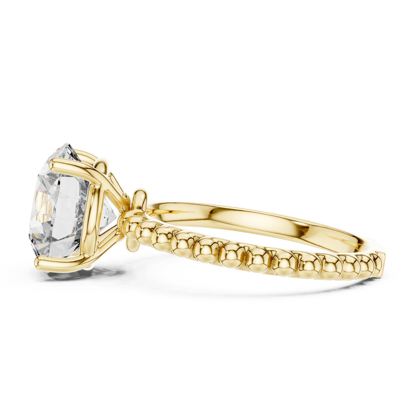 Round Lab Grown Diamond Solitaire Ring | Beaded Bubble Eternity Band | Solid Gold