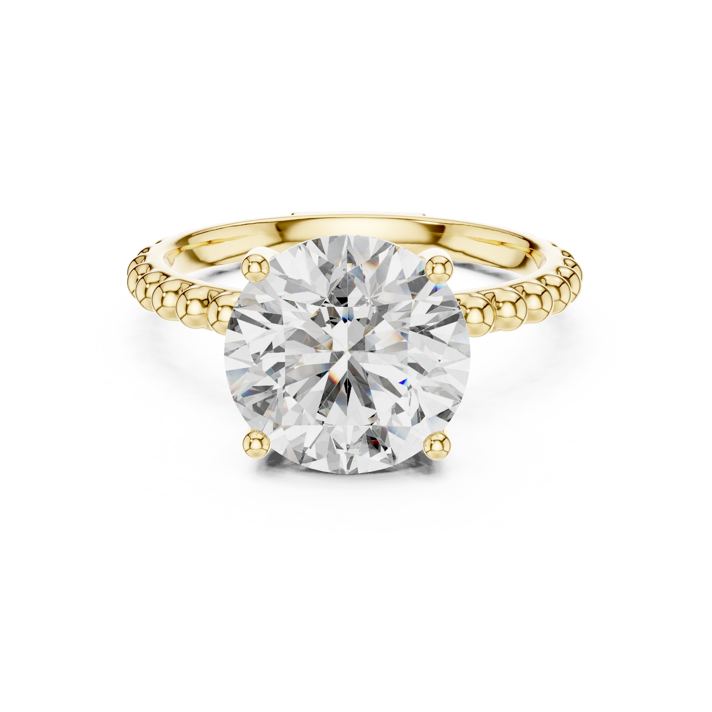 Round Lab Grown Diamond Solitaire Ring | Beaded Bubble Eternity Band | Solid Gold