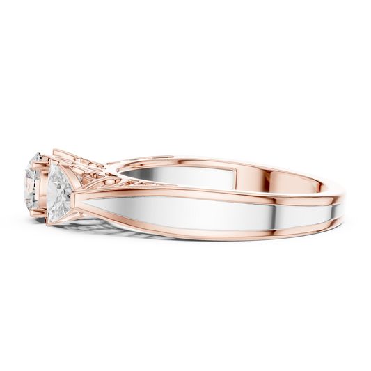 Round and Trillion Lab Grown Diamond Three-Stone Ring | Architectural Cathedral Band | Solid Gold