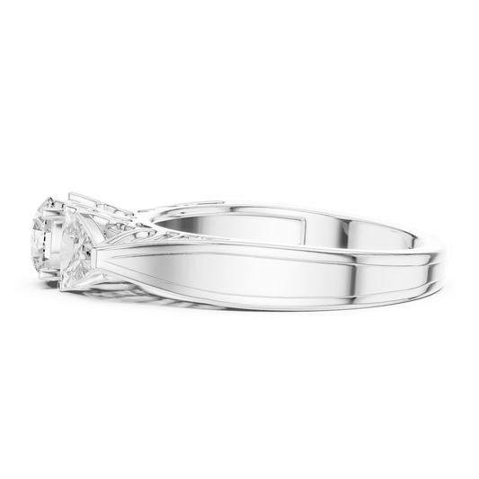 Round and Trillion Lab Grown Diamond Three-Stone Ring | Architectural Cathedral Band | Solid Gold