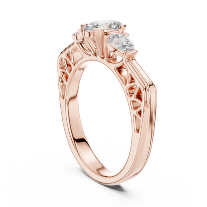 Oval and Pear Lab Grown Diamond Three-Stone Ring | Architectural Cathedral Setting | Solid Gold