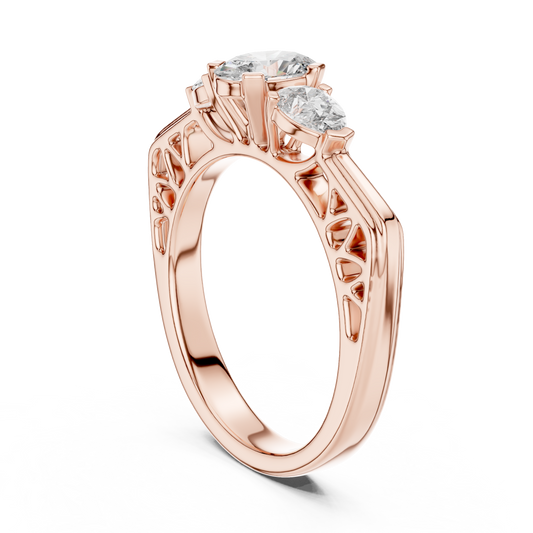 Oval and Pear Lab Grown Diamond Three-Stone Ring | Architectural Cathedral Setting | Solid Gold