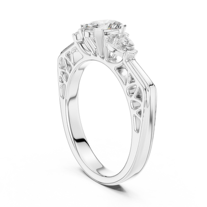 Oval and Pear Lab Grown Diamond Three-Stone Ring | Architectural Cathedral Setting | Solid Gold