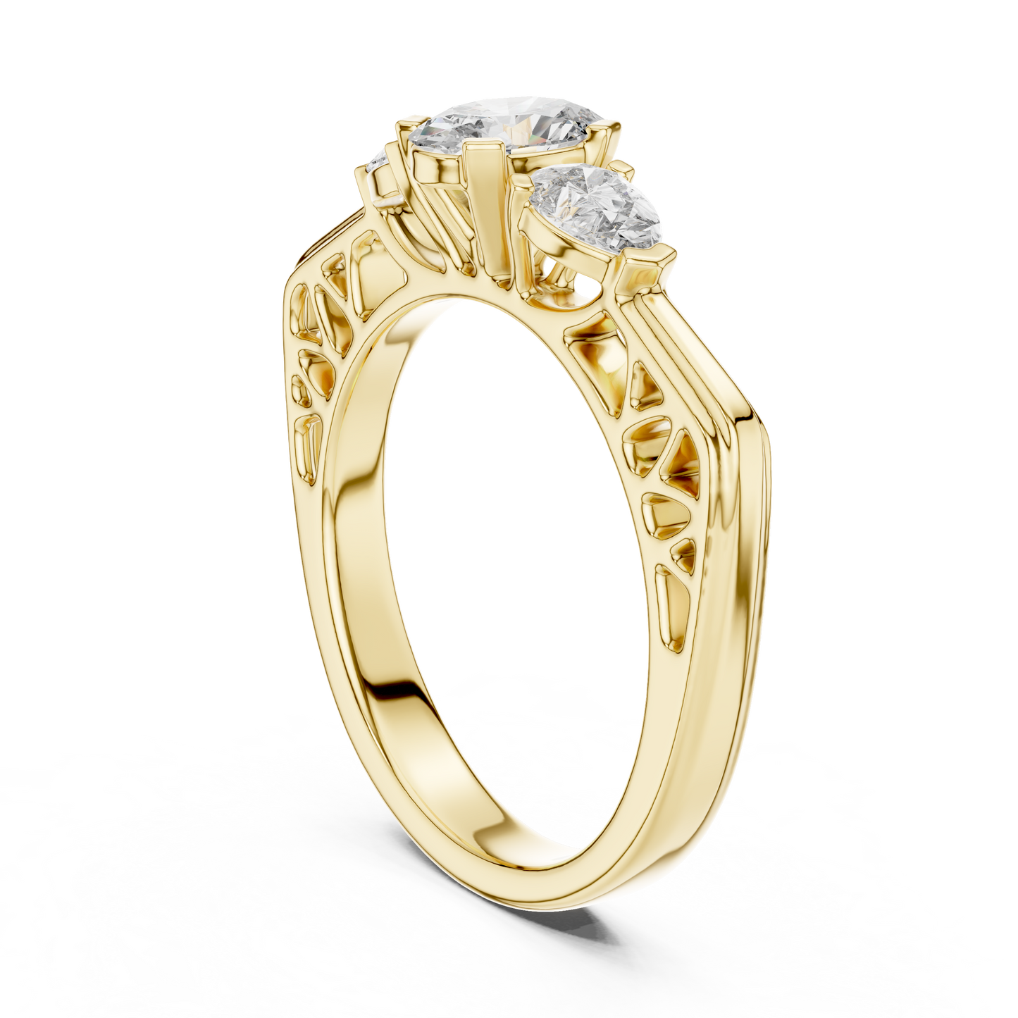 Oval and Pear Lab Grown Diamond Three-Stone Ring | Architectural Cathedral Setting | Solid Gold