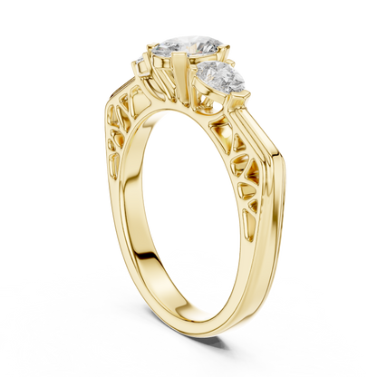 Oval and Pear Lab Grown Diamond Three-Stone Ring | Architectural Cathedral Setting | Solid Gold