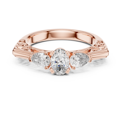 Oval and Pear Lab Grown Diamond Three-Stone Ring | Architectural Cathedral Setting | Solid Gold