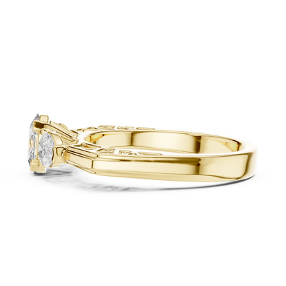 Oval and Pear Lab Grown Diamond Three-Stone Ring | Architectural Cathedral Setting | Solid Gold
