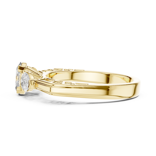 Oval and Pear Lab Grown Diamond Three-Stone Ring | Architectural Cathedral Setting | Solid Gold