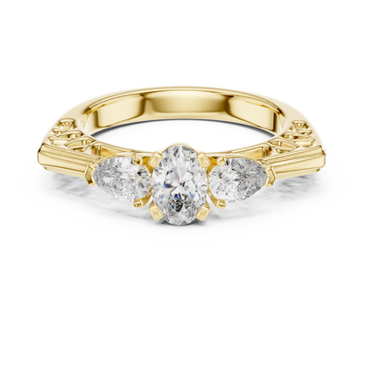 Oval and Pear Lab Grown Diamond Three-Stone Ring | Architectural Cathedral Setting | Solid Gold