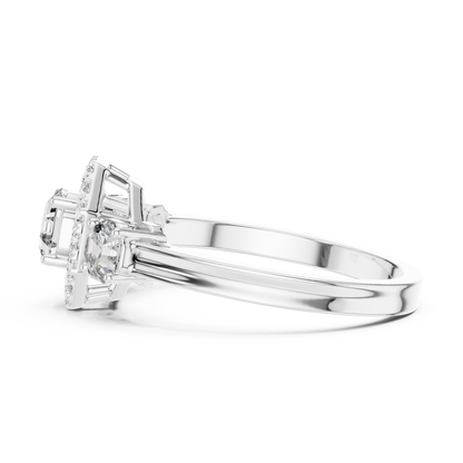 Octagon Halo Lab Grown Diamond Three-Stone Ring | Vintage-Inspired Cathedral Band | Solid Gold