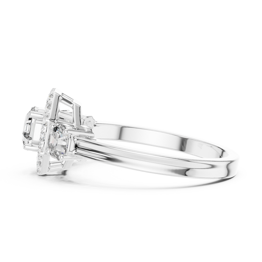 Octagon Halo Lab Grown Diamond Three-Stone Ring | Vintage-Inspired Cathedral Band | Solid Gold