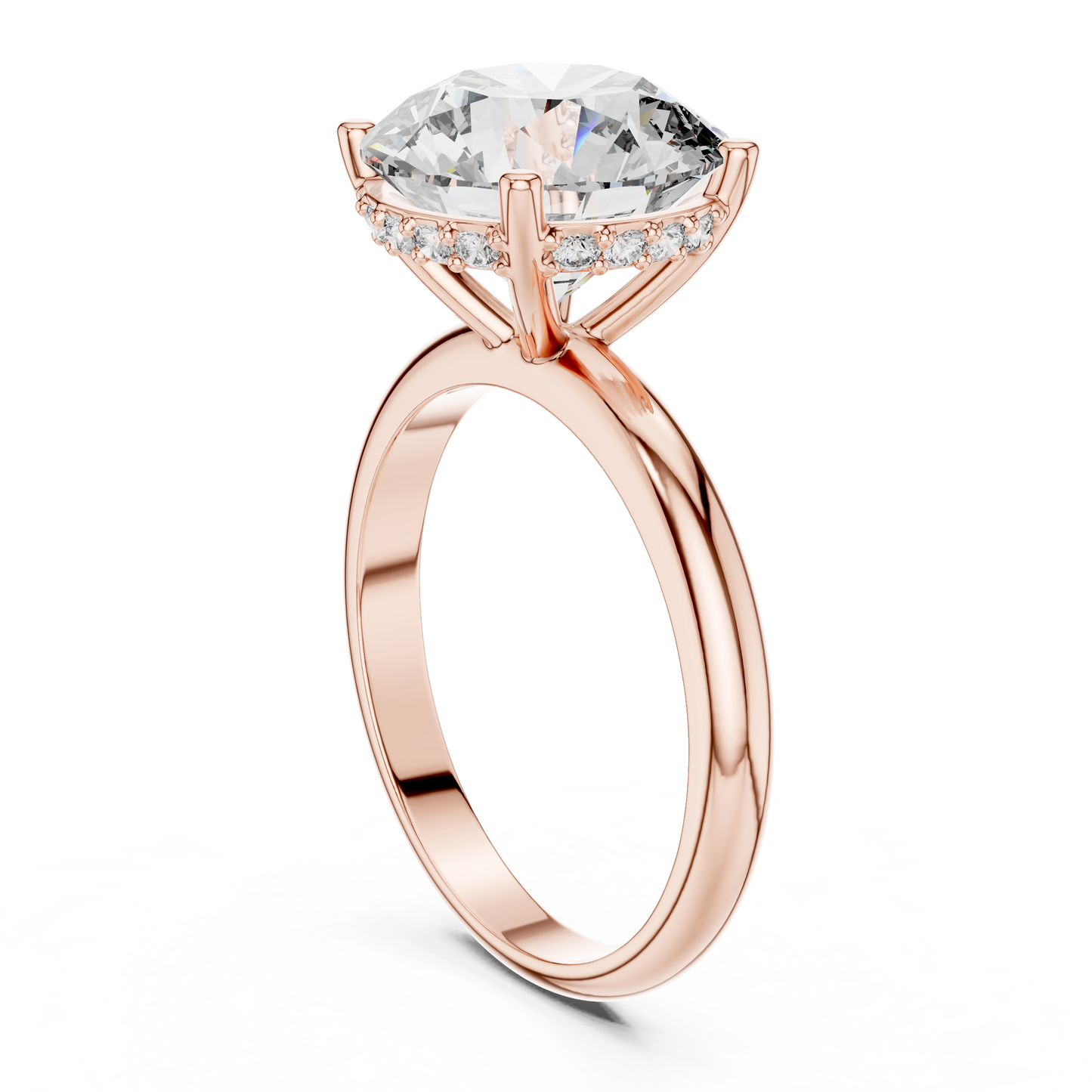 Round Brilliant Lab Grown Diamond Engagement Ring | Hidden Halo & Cathedral Style | Solid Gold 18K and 14K