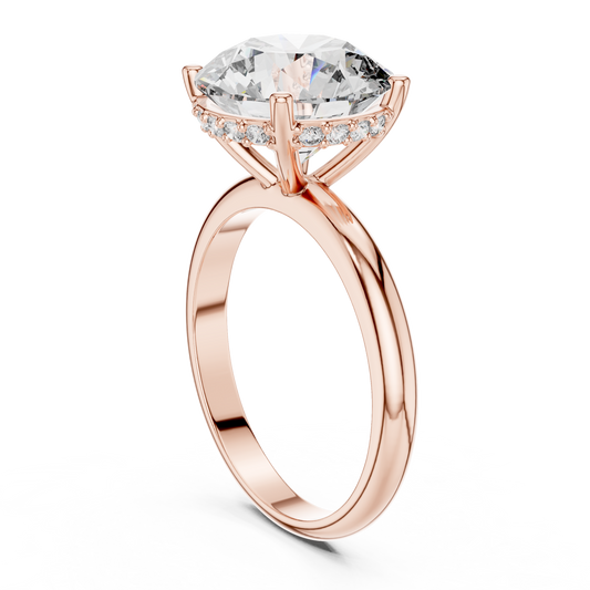 Round Brilliant Lab Grown Diamond Engagement Ring | Hidden Halo & Cathedral Style | Solid Gold 18K and 14K