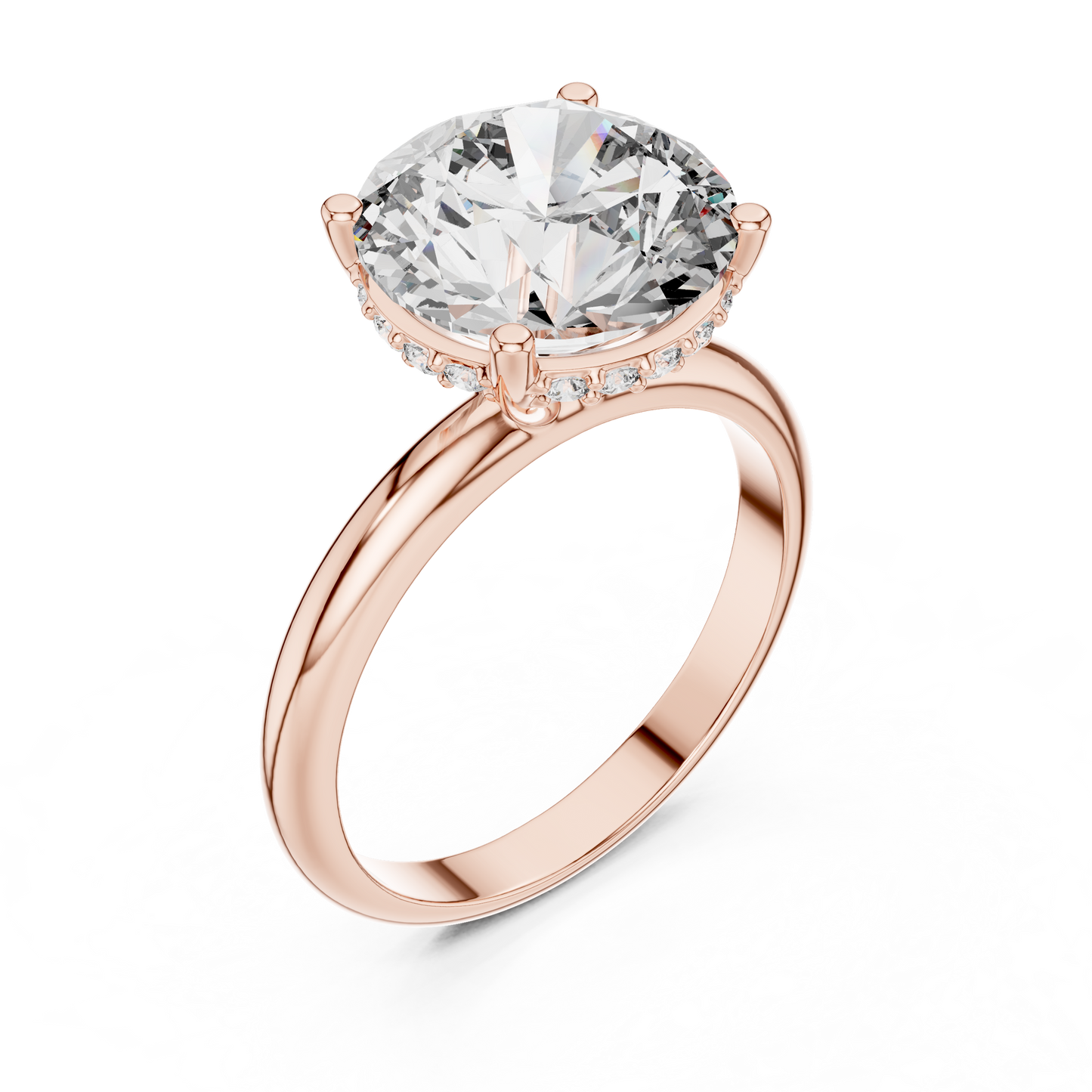 Round Brilliant Lab Grown Diamond Engagement Ring | Hidden Halo & Cathedral Style | Solid Gold 18K and 14K