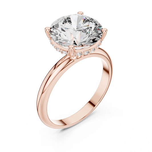 Round Brilliant Lab Grown Diamond Engagement Ring | Hidden Halo & Cathedral Style | Solid Gold 18K and 14K