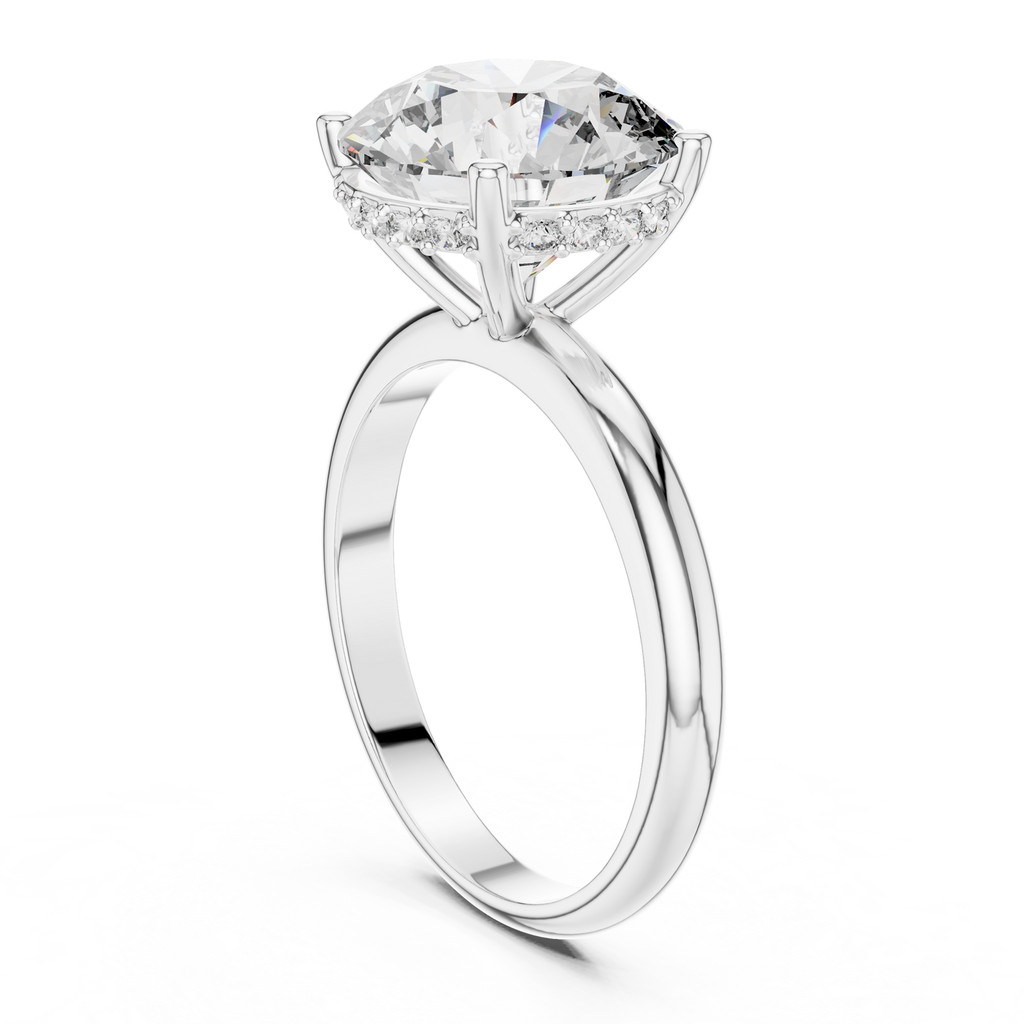 Round Brilliant Lab Grown Diamond Engagement Ring | Hidden Halo & Cathedral Style | Solid Gold 18K and 14K