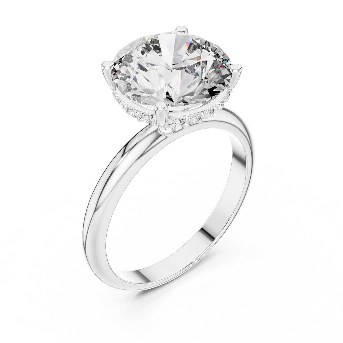Round Brilliant Lab Grown Diamond Engagement Ring | Hidden Halo & Cathedral Style | Solid Gold 18K and 14K