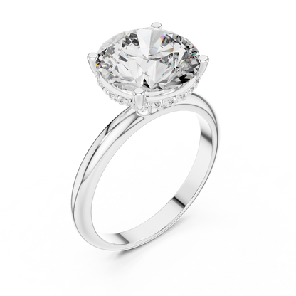 Round Brilliant Lab Grown Diamond Engagement Ring | Hidden Halo & Cathedral Style | Solid Gold 18K and 14K