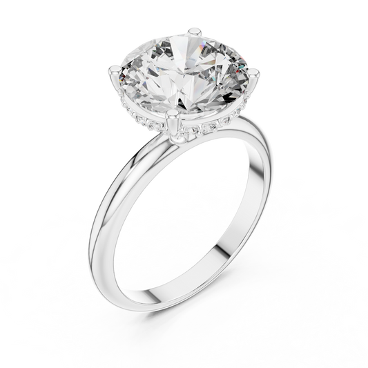 Round Brilliant Lab Grown Diamond Engagement Ring | Hidden Halo & Cathedral Style | Solid Gold 18K and 14K