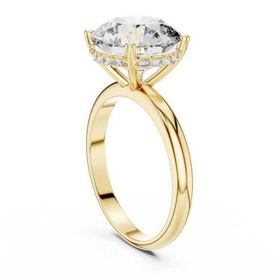 Round Brilliant Lab Grown Diamond Engagement Ring | Hidden Halo & Cathedral Style | Solid Gold 18K and 14K