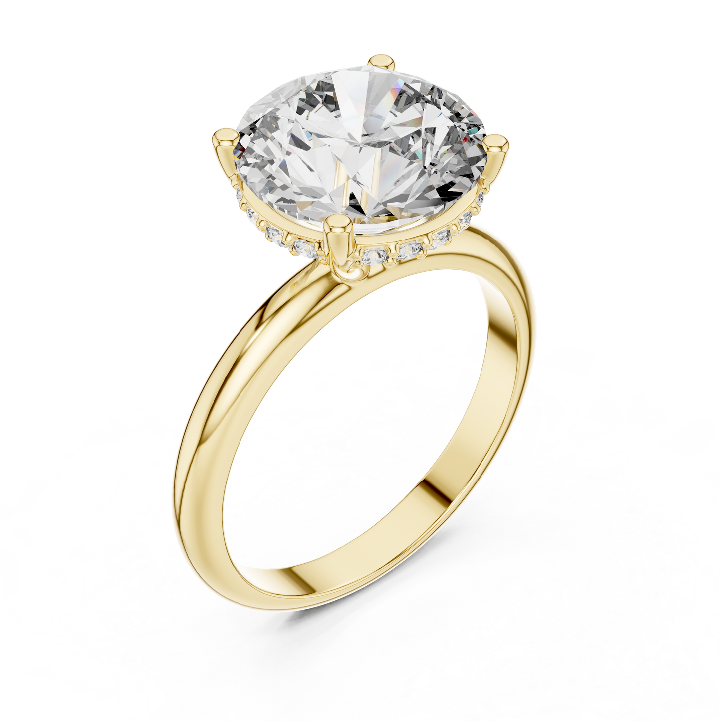 Round Brilliant Lab Grown Diamond Engagement Ring | Hidden Halo & Cathedral Style | Solid Gold 18K and 14K
