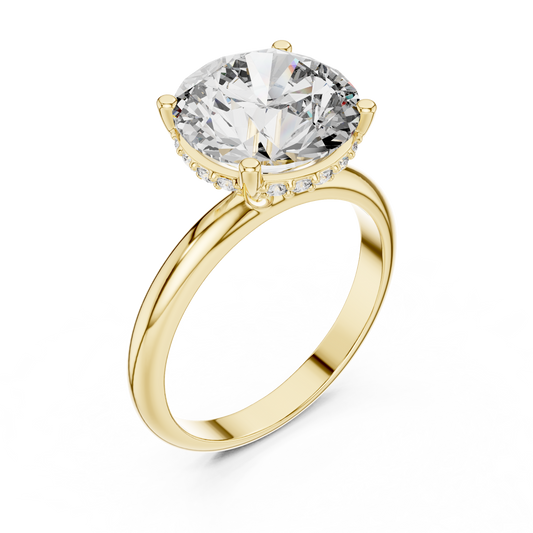 Round Brilliant Lab Grown Diamond Engagement Ring | Hidden Halo & Cathedral Style | Solid Gold 18K and 14K