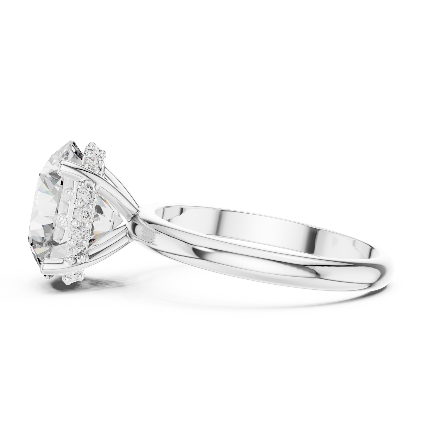 Round Brilliant Lab Grown Diamond Engagement Ring | Hidden Halo & Cathedral Style | Solid Gold 18K and 14K