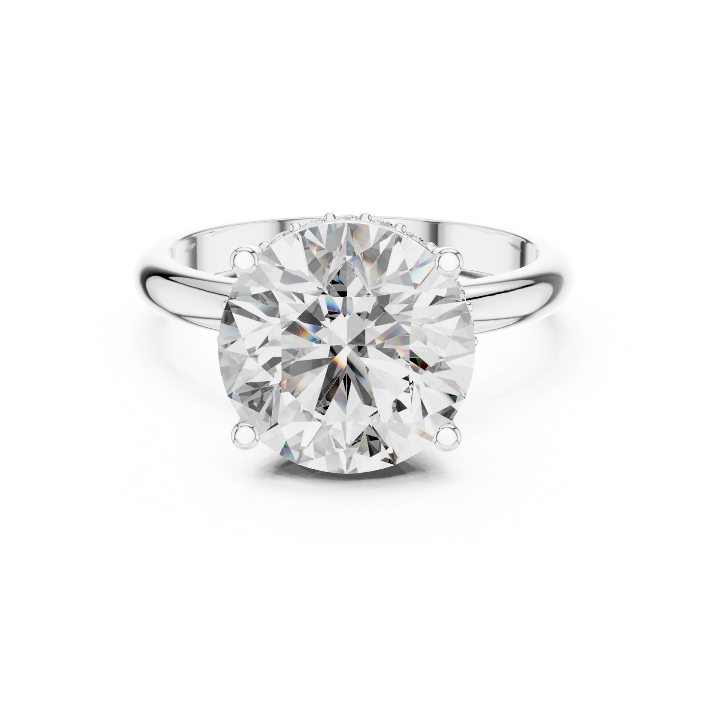 Round Brilliant Lab Grown Diamond Engagement Ring | Hidden Halo & Cathedral Style | Solid Gold 18K and 14K