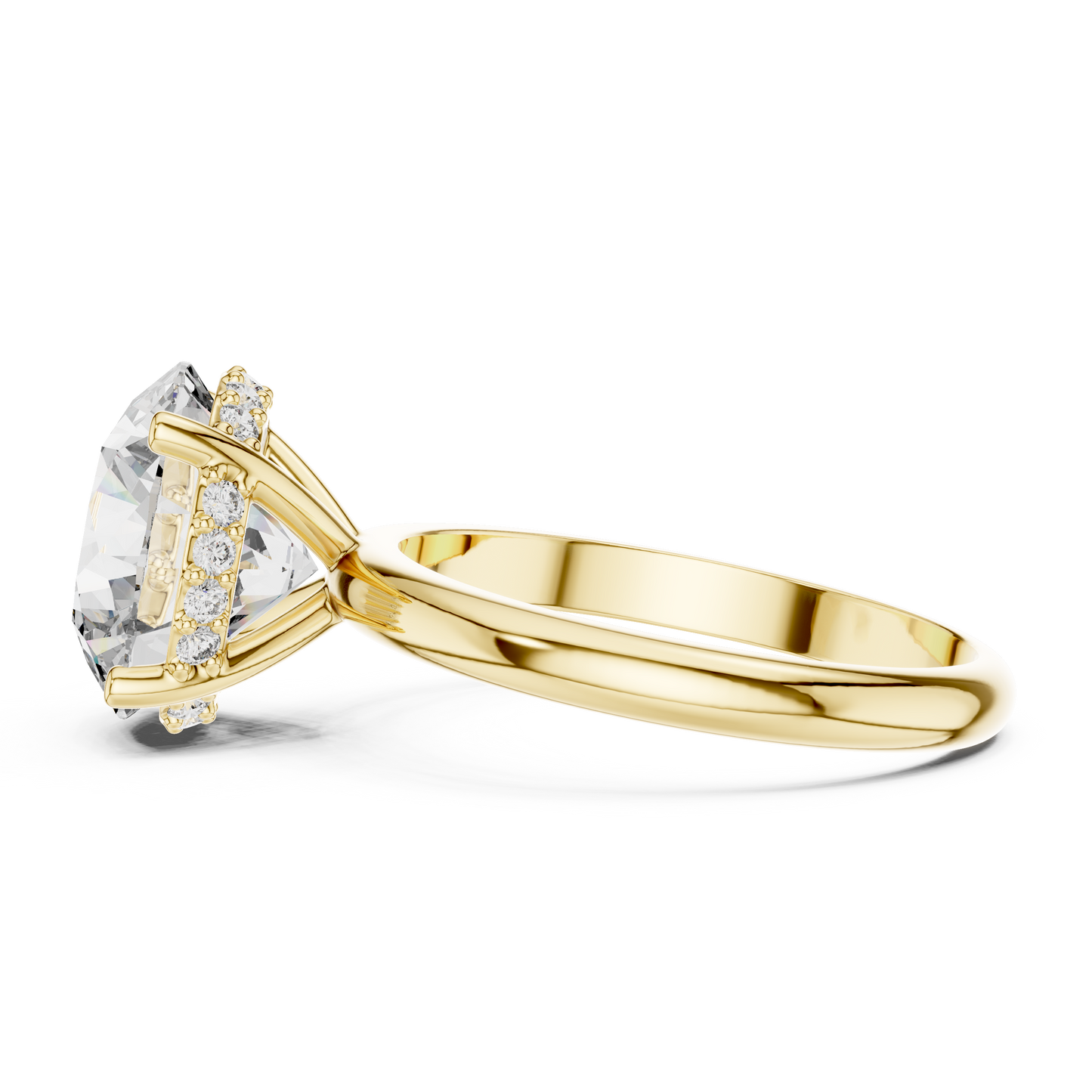 Round Brilliant Lab Grown Diamond Engagement Ring | Hidden Halo & Cathedral Style | Solid Gold 18K and 14K