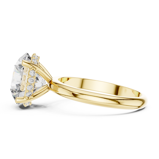 Round Brilliant Lab Grown Diamond Engagement Ring | Hidden Halo & Cathedral Style | Solid Gold 18K and 14K