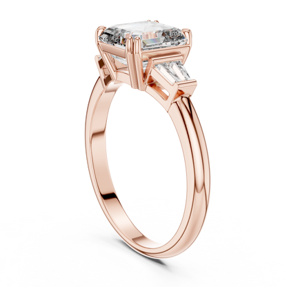 Emerald Cut Lab Grown Diamond Engagement Ring | Tapered Baguette Three-Stone Style | 18K and 14K Gold