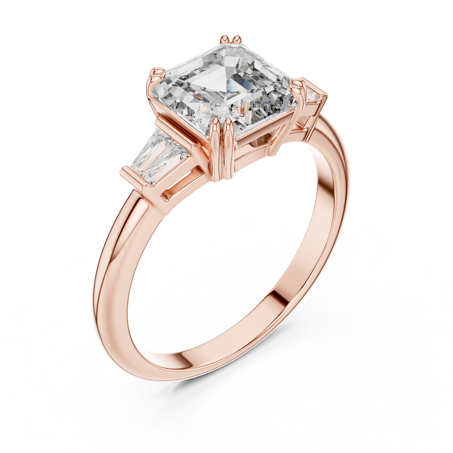 Emerald Cut Lab Grown Diamond Engagement Ring | Tapered Baguette Three-Stone Style | 18K and 14K Gold