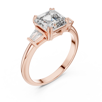 Emerald Cut Lab Grown Diamond Engagement Ring | Tapered Baguette Three-Stone Style | 18K and 14K Gold