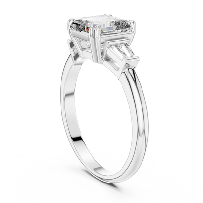 Emerald Cut Lab Grown Diamond Engagement Ring | Tapered Baguette Three-Stone Style | 18K and 14K Gold