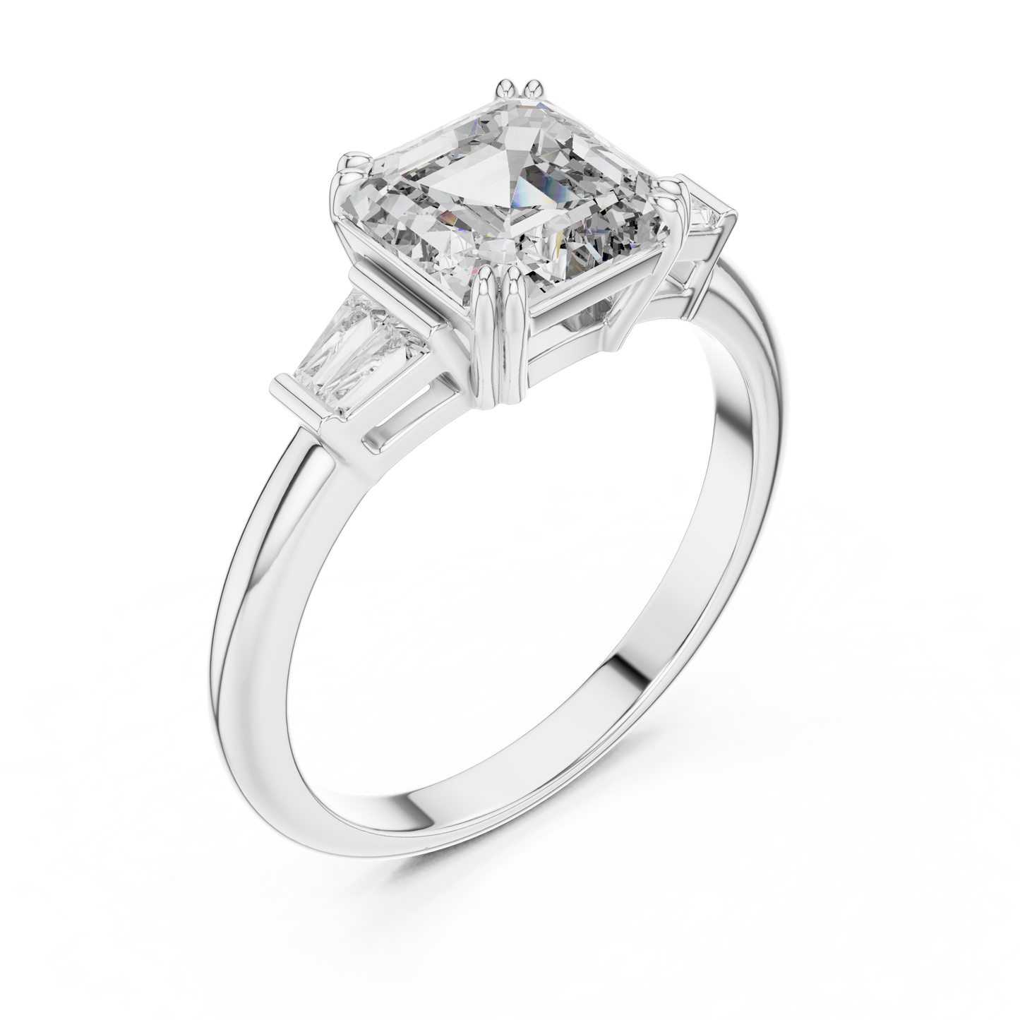 Emerald Cut Lab Grown Diamond Engagement Ring | Tapered Baguette Three-Stone Style | 18K and 14K Gold