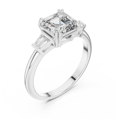 Emerald Cut Lab Grown Diamond Engagement Ring | Tapered Baguette Three-Stone Style | 18K and 14K Gold