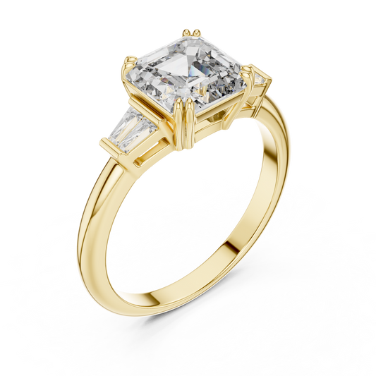 Emerald Cut Lab Grown Diamond Engagement Ring | Tapered Baguette Three-Stone Style | 18K and 14K Gold