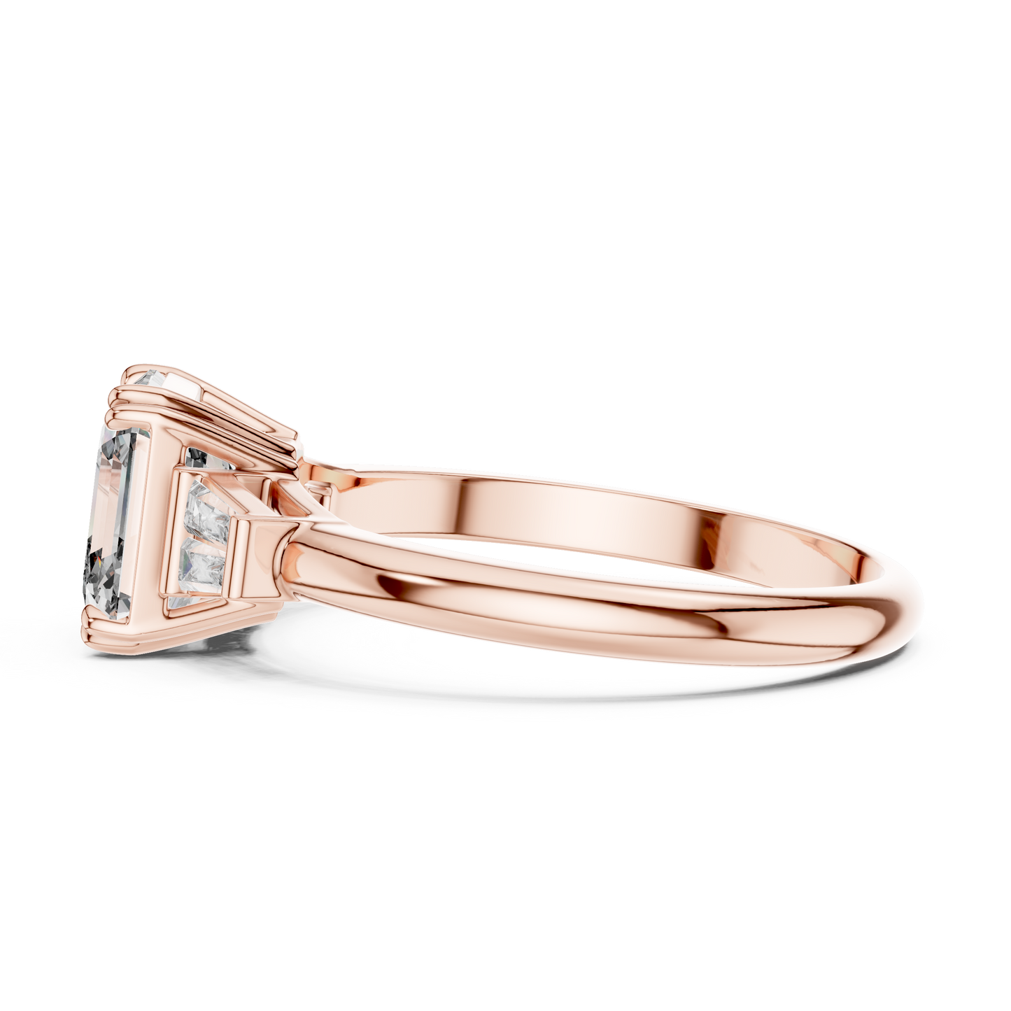 Emerald Cut Lab Grown Diamond Engagement Ring | Tapered Baguette Three-Stone Style | 18K and 14K Gold
